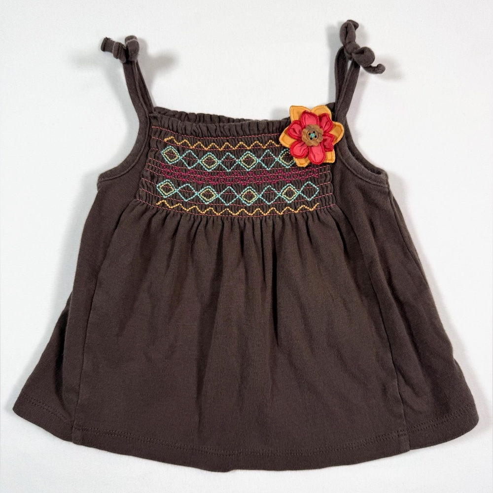 GYMBOREE Baby‎ Dress Smocked Embroidered Floral Brown 6-12M Boho Cottagecore
